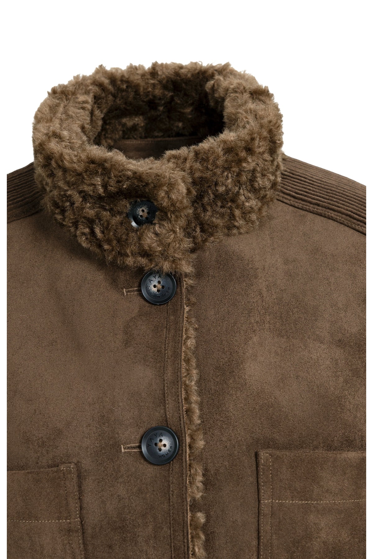 Yaya 02-029012-610 Reversible Gilet Suede and Fur Cocoa Brown with fur collar by YAYA Shop YAYA at Dotique