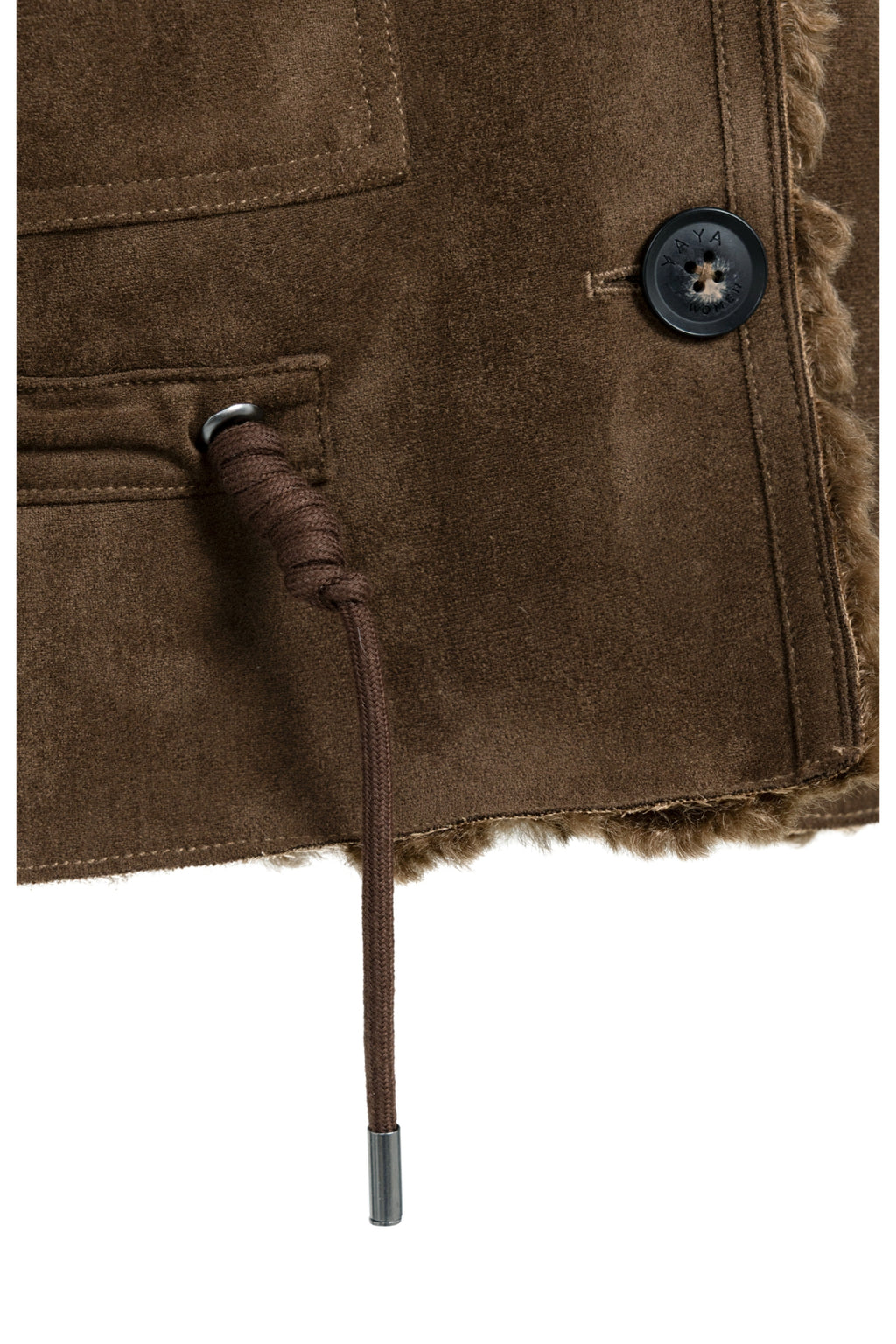 Yaya 02-029012-610 Reversible Gilet Suede and Fur Cocoa Brown close up. YAYA. You can shop YAYA at Dotique.