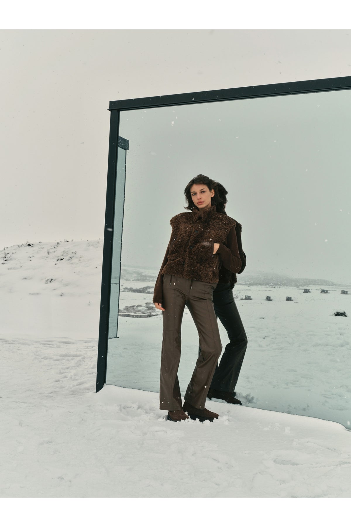 Yaya 02-029012-610 Reversible Gilet Suede and Fur Cocoa Brown by YAYA in snow Shop YAYA at Dotique