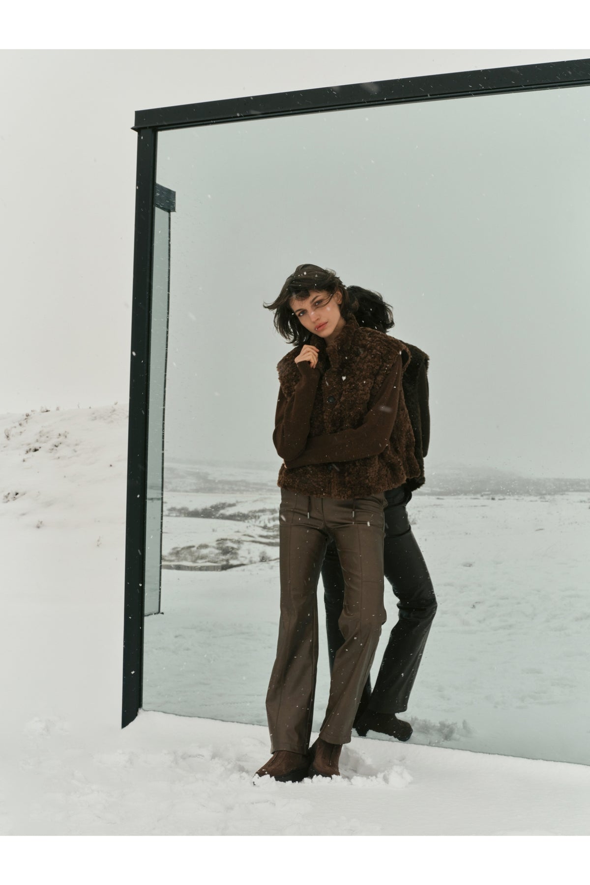 Yaya 02-029012-610 Reversible Gilet Suede and Fur Cocoa Brown by YAYA in snow Shop YAYA at Dotique