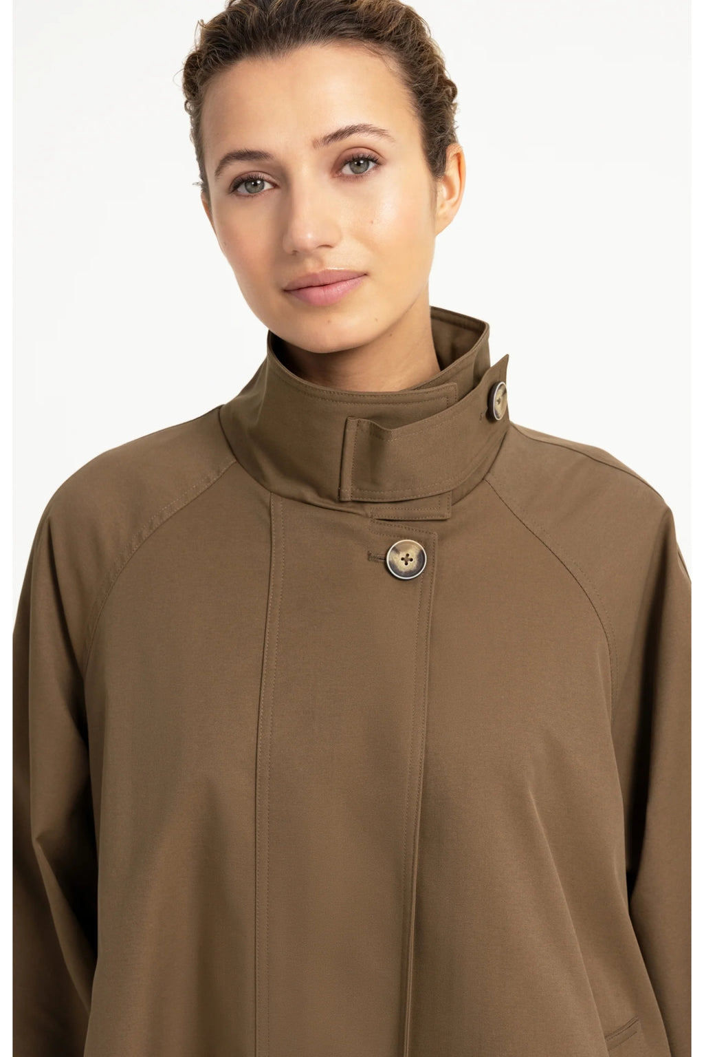 YAYA A-Line Trench Coat Jacket with Stand Collar - Teak Brown 02-001083-608