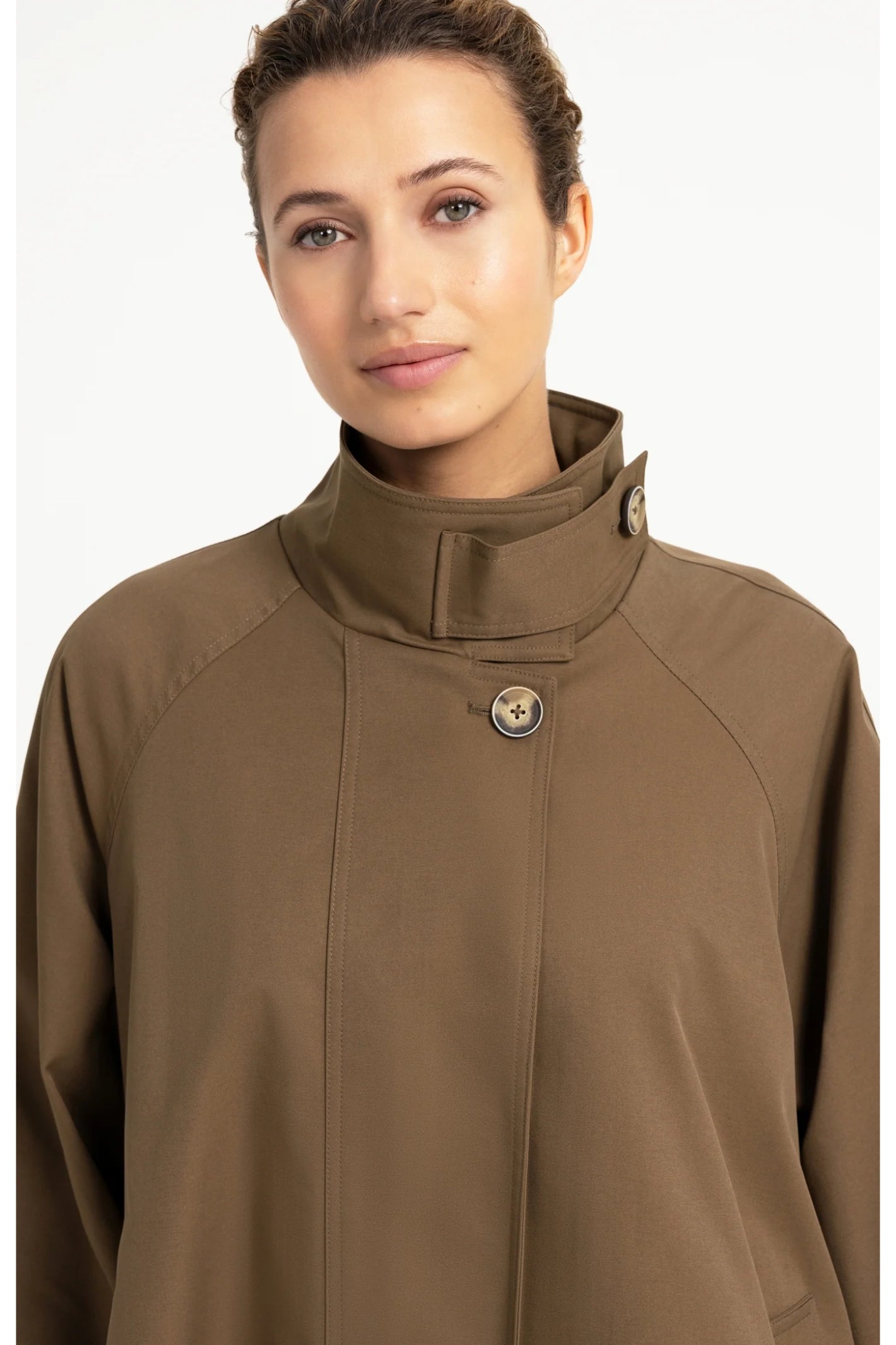 YAYA A-Line Trench Coat Jacket with Stand Collar - Teak Brown 02-001083-608