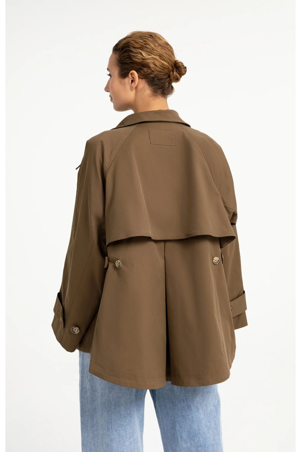YAYA A-Line Trench Coat Jacket with Stand Collar - Teak Brown 02-001083-608