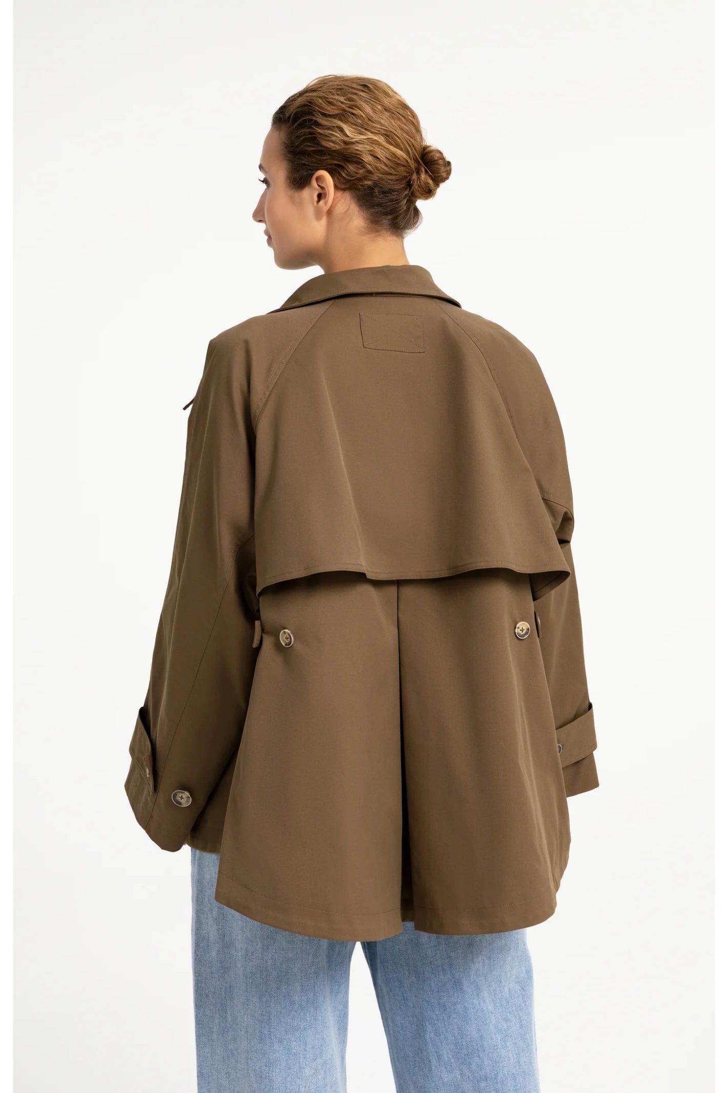 YAYA A-Line Trench Coat Jacket with Stand Collar - Teak Brown 02-001083-608