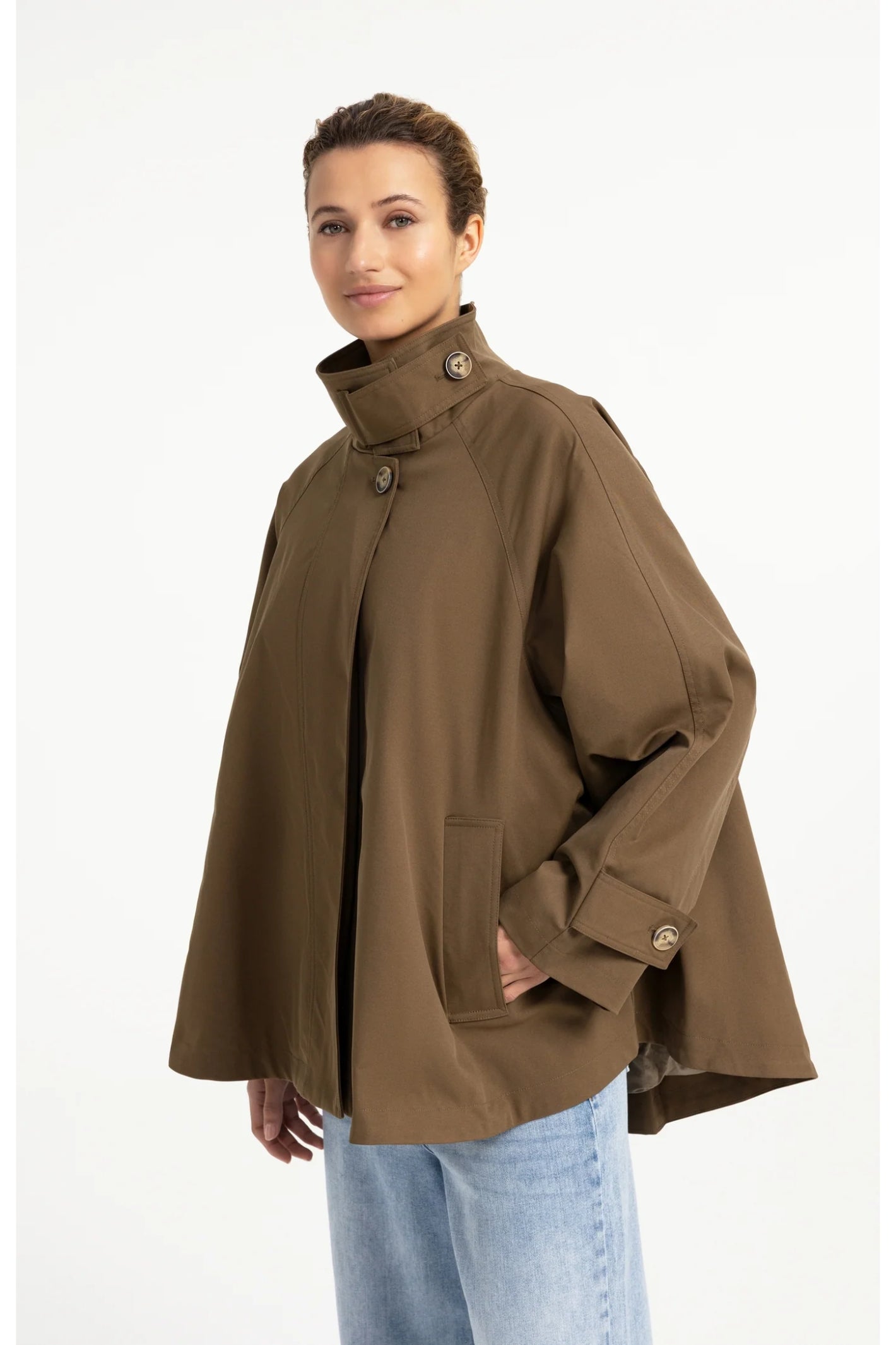 YAYA A-Line Trench Coat Jacket with Stand Collar - Teak Brown 02-001083-608