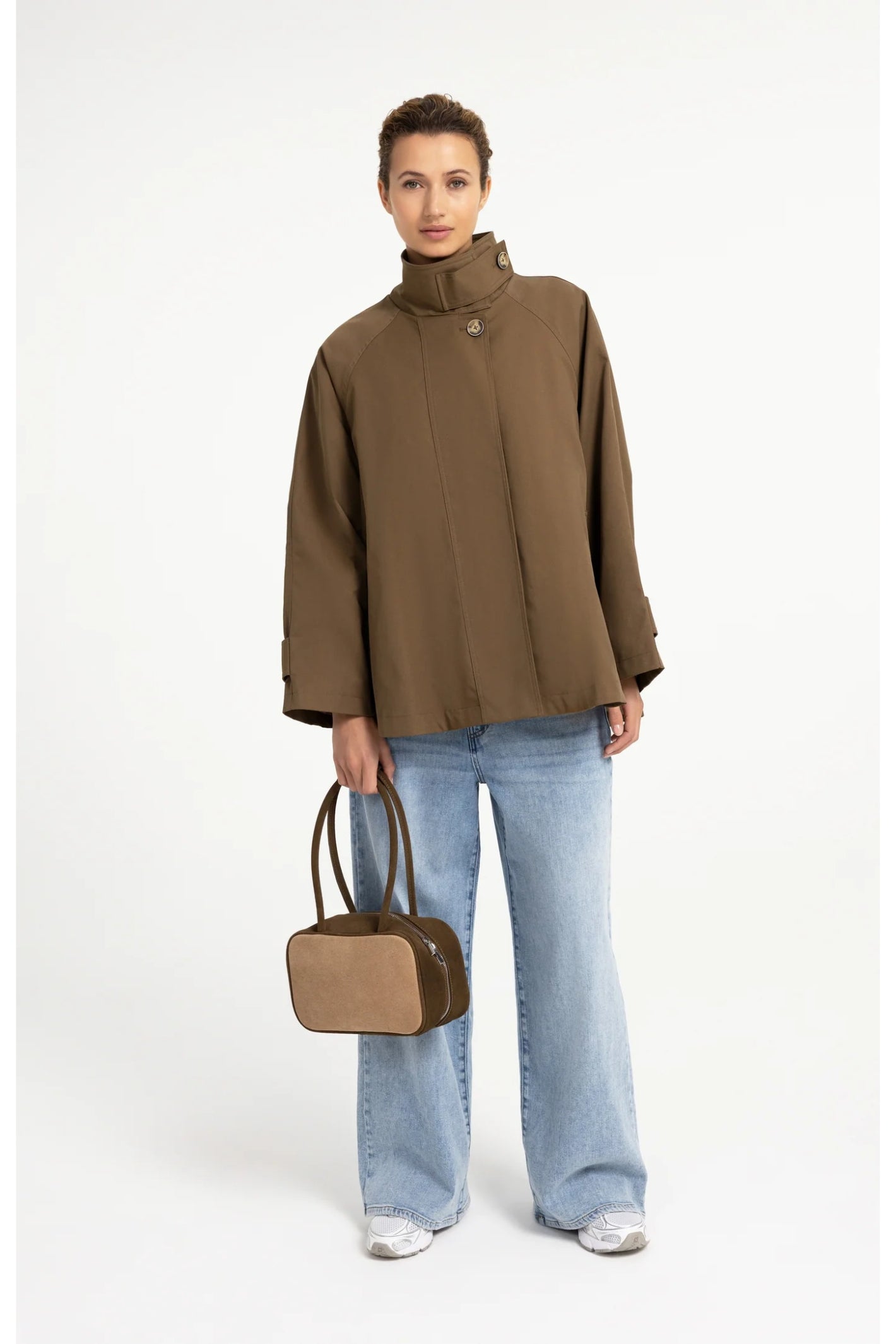 YAYA A-Line Trench Coat Jacket with Stand Collar - Teak Brown 02-001083-608