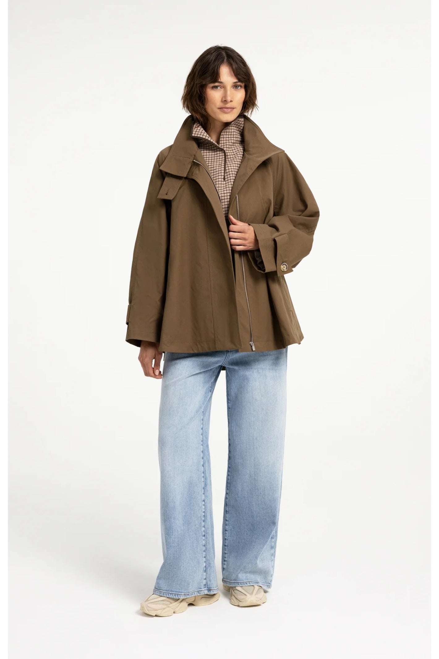 YAYA A-Line Trench Coat Jacket with Stand Collar - Teak Brown 02-001083-608