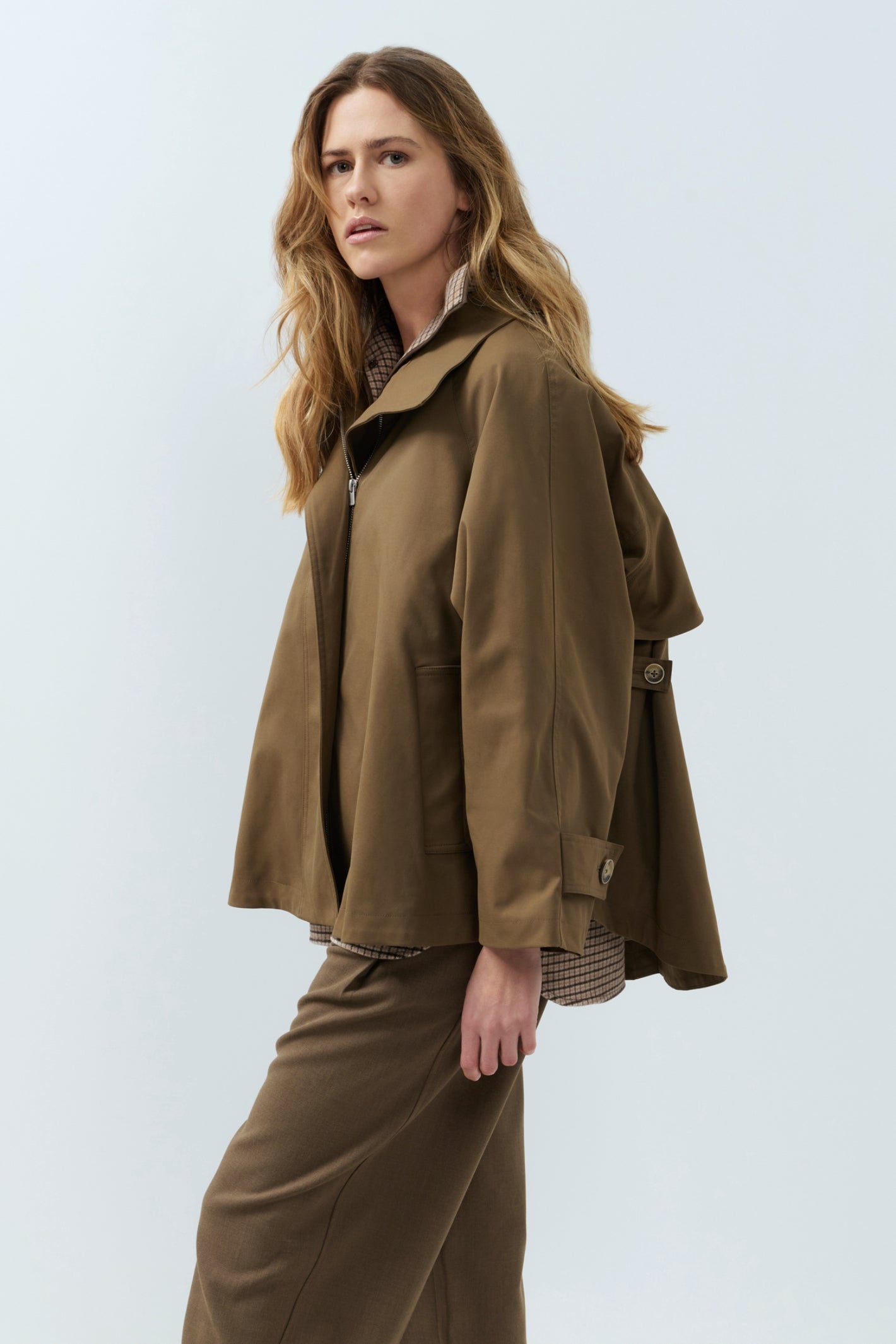 YAYA A-Line Trench Coat Jacket with Stand Collar - Teak Brown 02-001083-608