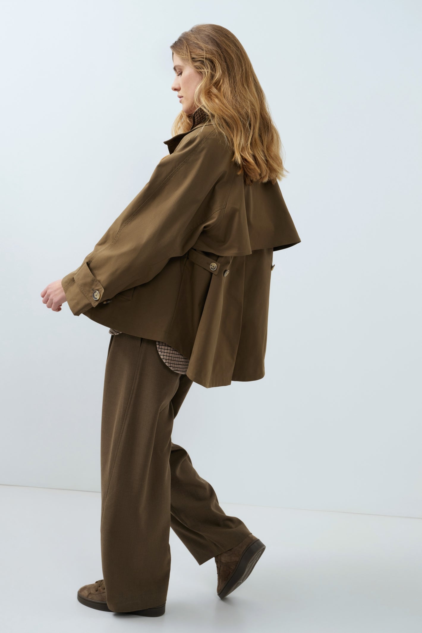 YAYA A-Line Trench Coat Jacket with Stand Collar - Teak Brown 02-001083-608