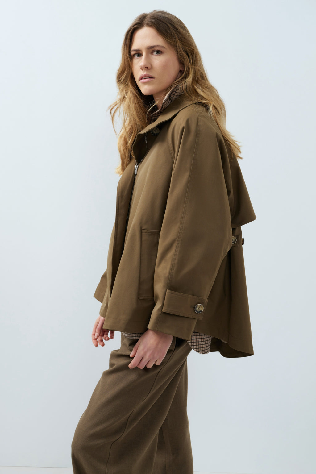 YAYA A-Line Trench Coat Jacket with Stand Collar - Teak Brown 02-001083-608