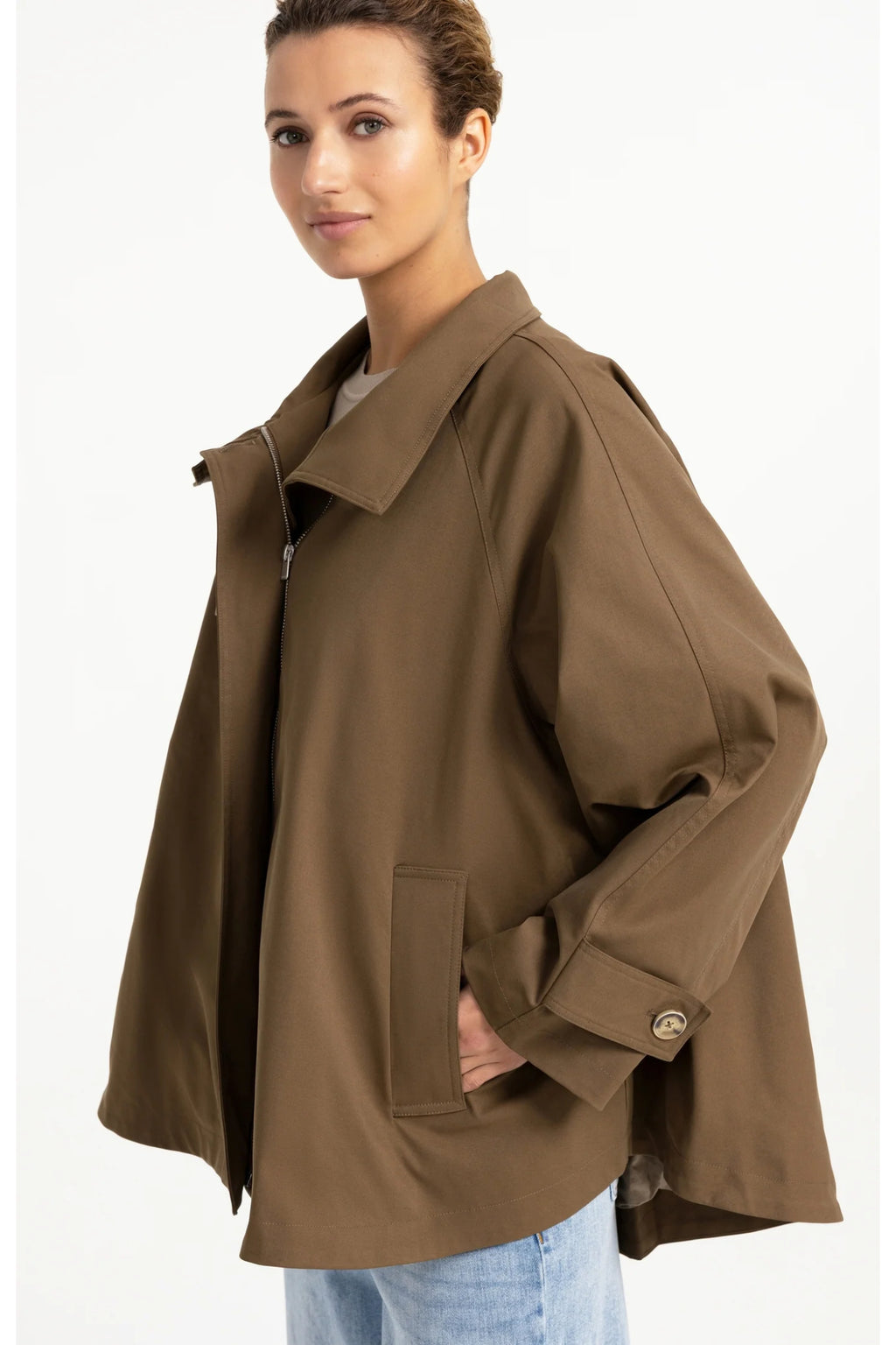 YAYA A-Line Trench Coat Jacket with Stand Collar - Teak Brown 02-001083-608