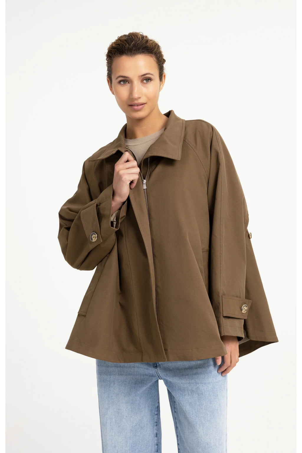 YAYA A-Line Trench Coat Jacket with Stand Collar - Teak Brown 02-001083-608