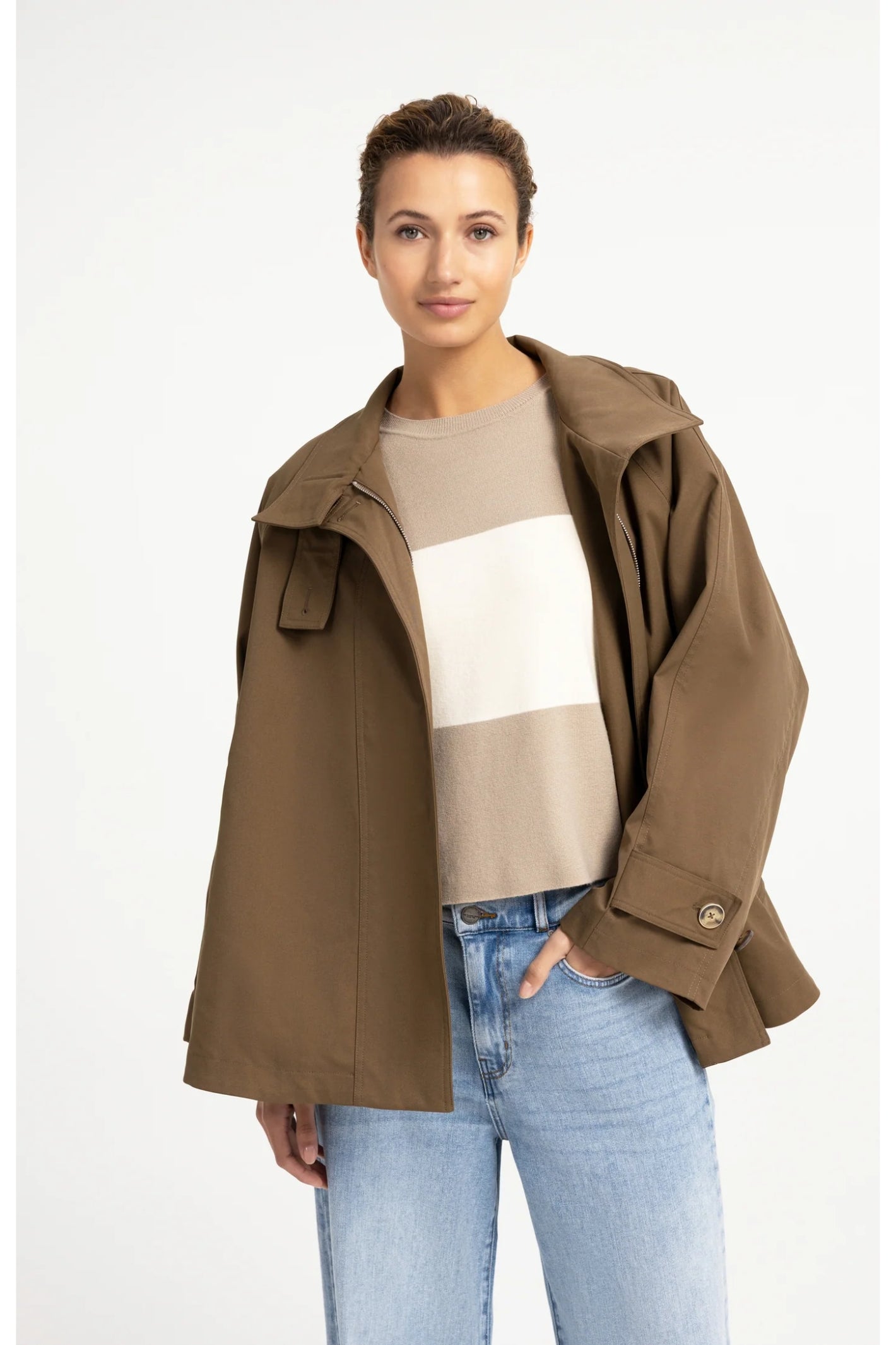 YAYA A-Line Trench Coat Jacket with Stand Collar - Teak Brown 02-001083-608