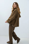 YAYA A-Line Trench Coat Jacket with Stand Collar - Teak Brown 02-001083-608