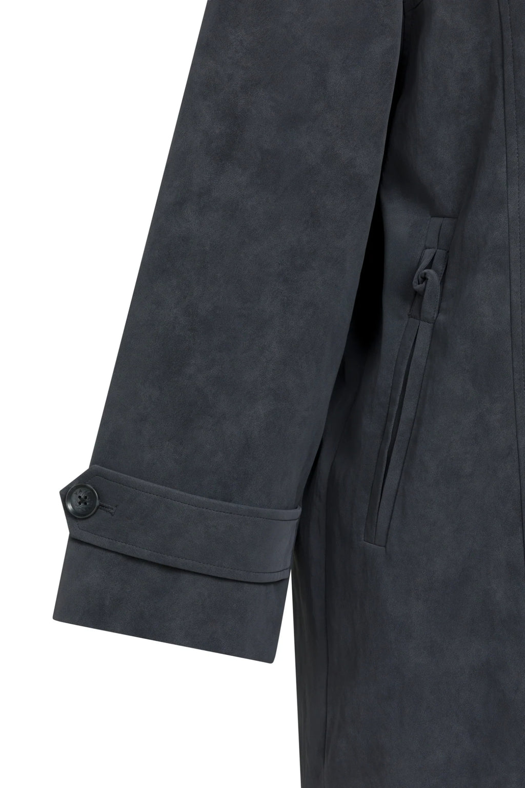 YAYA Faux Nubuck Leather Long Jacket with Detachable Collar - Hole Black 02-009082-609
