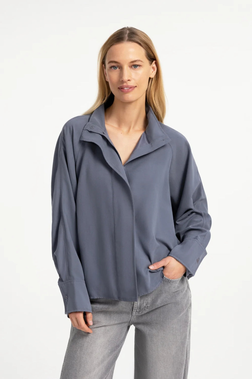 YAYA High Neck Raglan Blouse - Arctic Seal Grey 01-201248-609