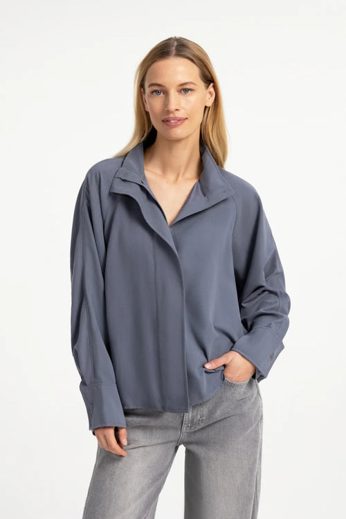 YAYA High Neck Raglan Blouse - Arctic Seal Grey 01-201248-609 on model Shop YAYA at Dotique