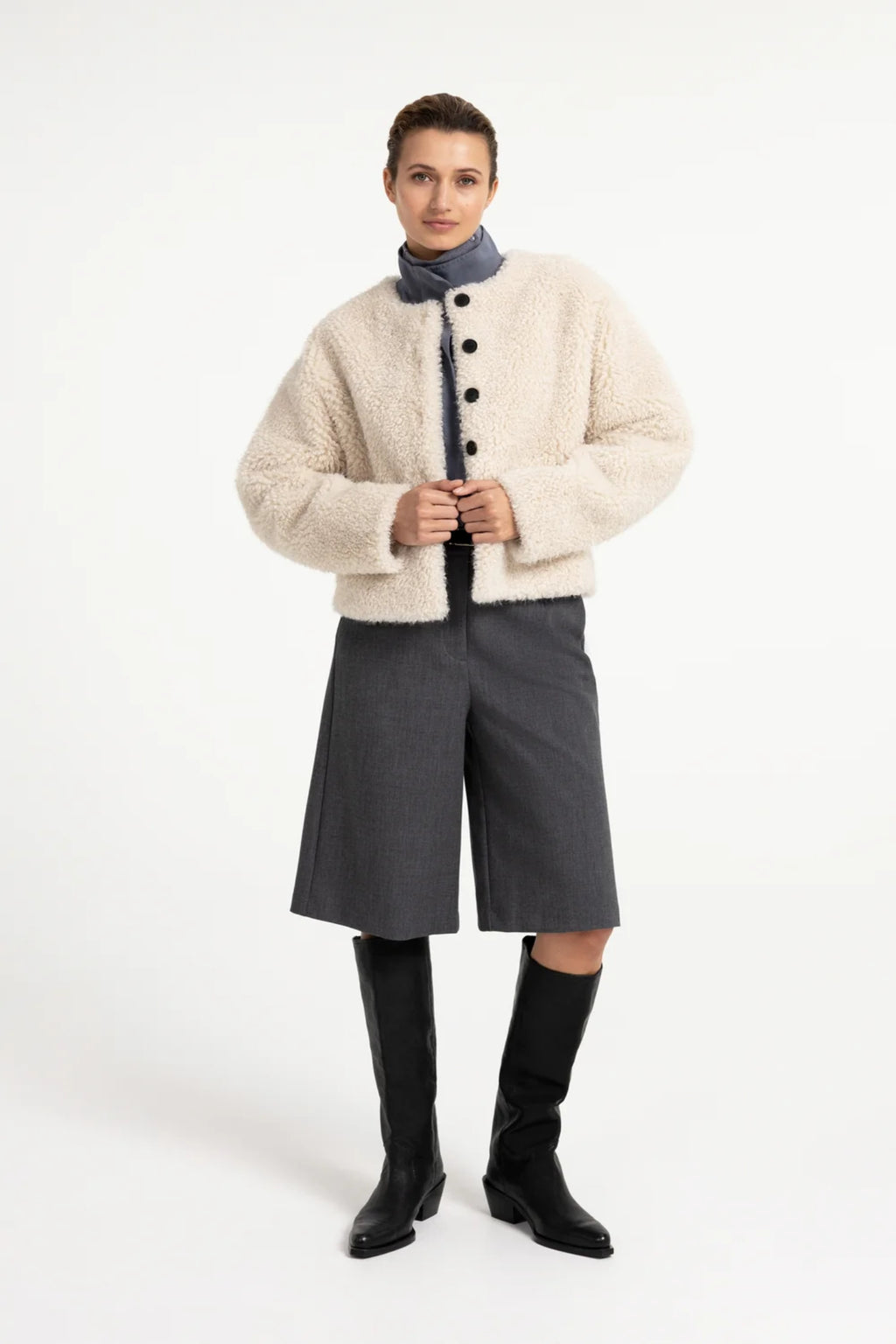 YAYA High Neck Raglan Blouse - Arctic Seal Grey 01-201248-609