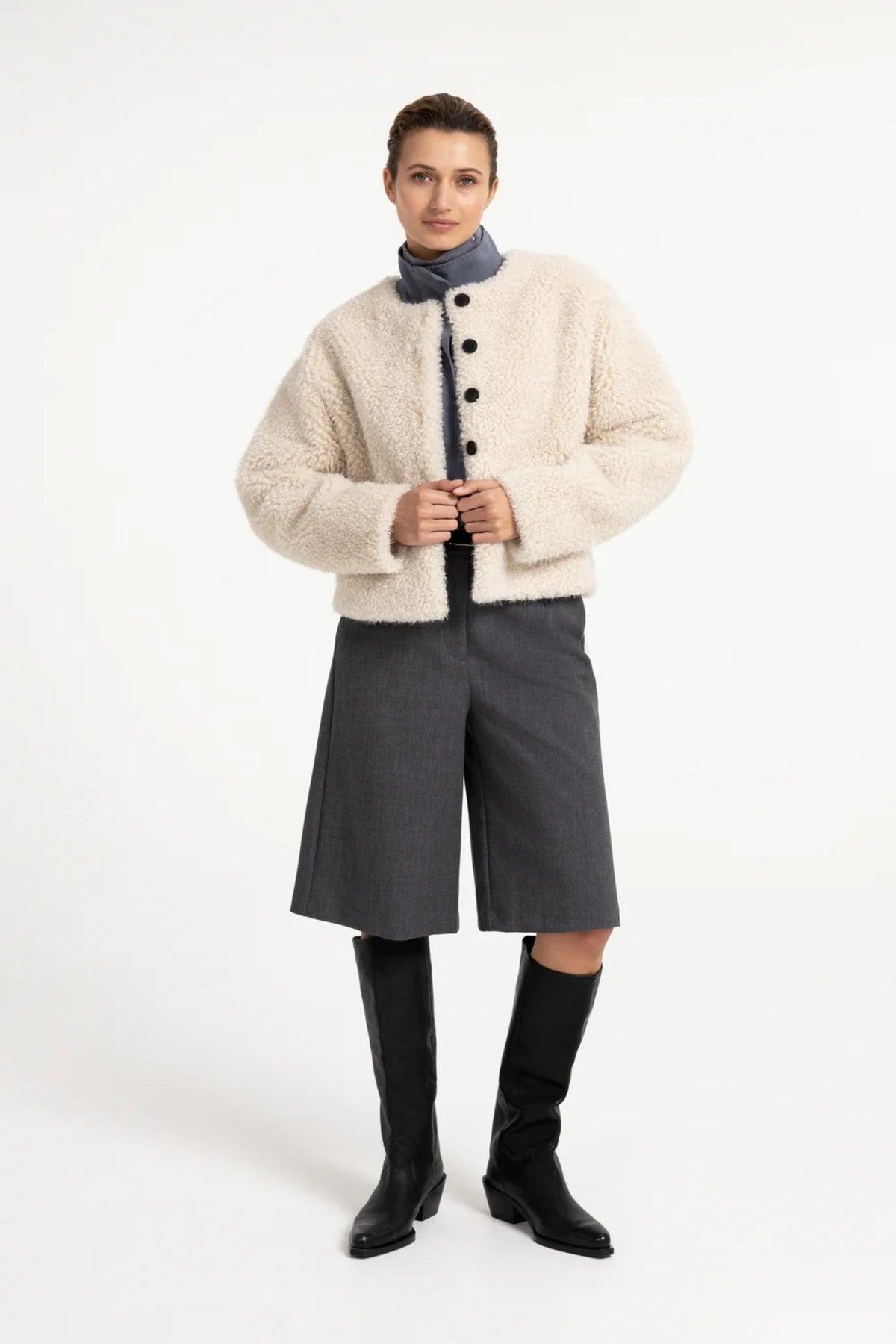 YAYA High Neck Raglan Blouse - Arctic Seal Grey 01-201248-609