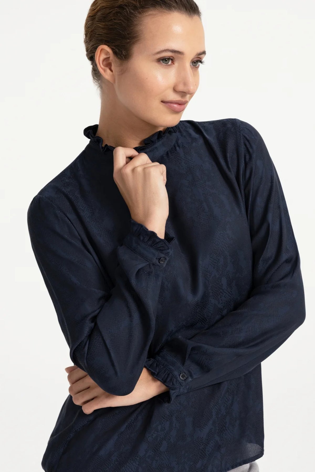 YAYA Long Sleeve Top with Ruffles - Cat Black Dessin 01-709418-609