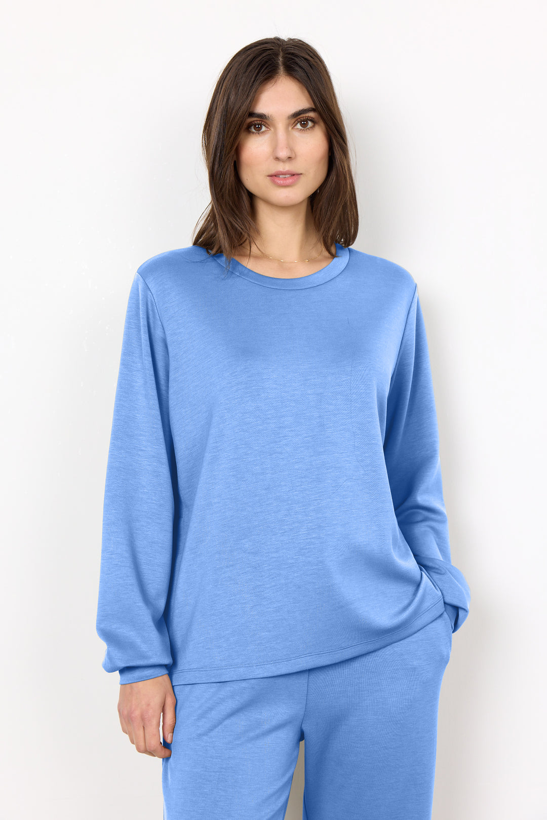 Products Soya Concept Banu 134 Soft Touch Jumper with Button Opening Sides  Blue Front View | Dotique