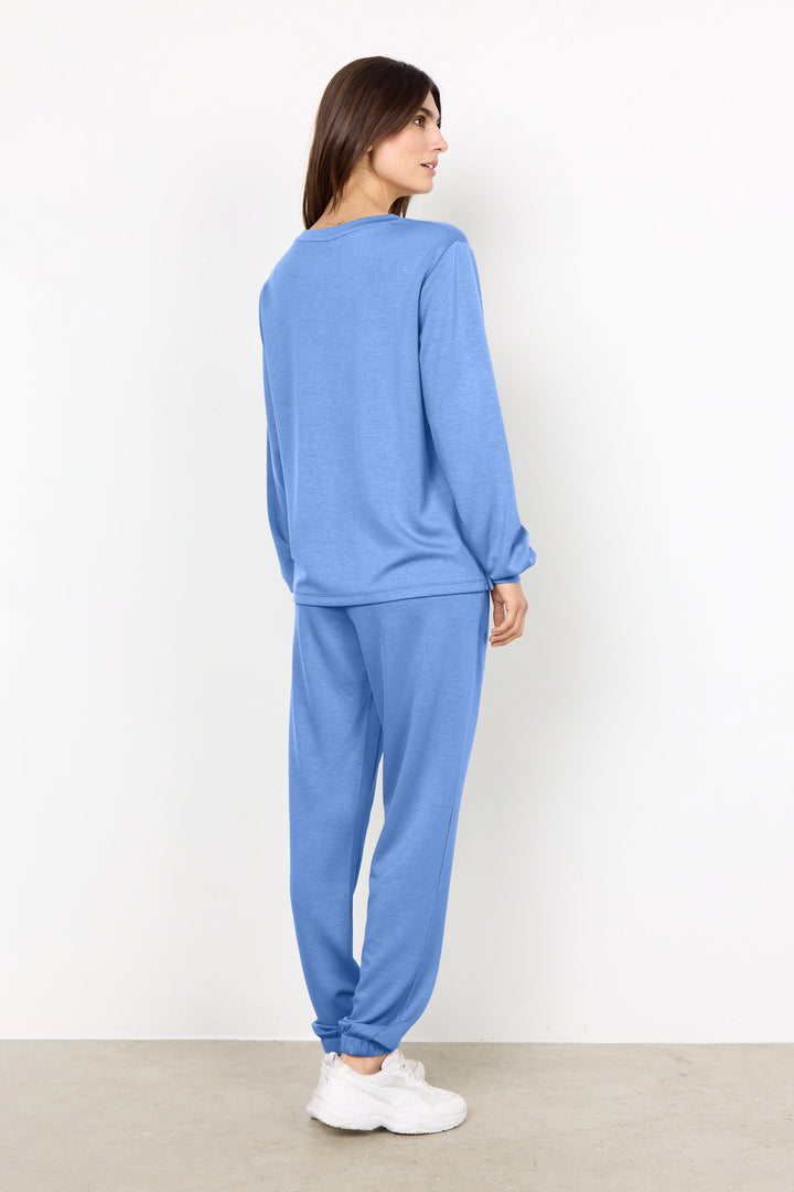 Products Soya Concept Banu 134 Soft Touch Jumper with Button Opening Sides Blue Back View | Dotique