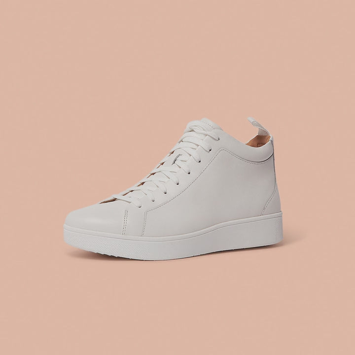 FitFlop White Rally Leather High Top Trainer | Dotique