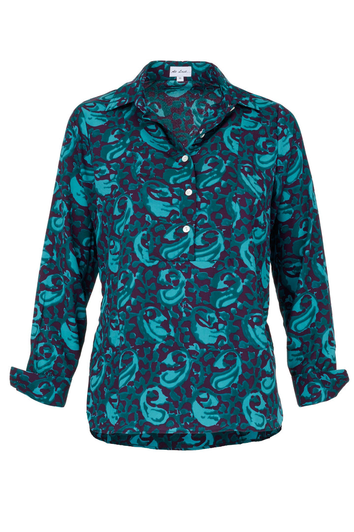 At Last Soho Shirt in Teal & Purple Swirl Front | Dotique