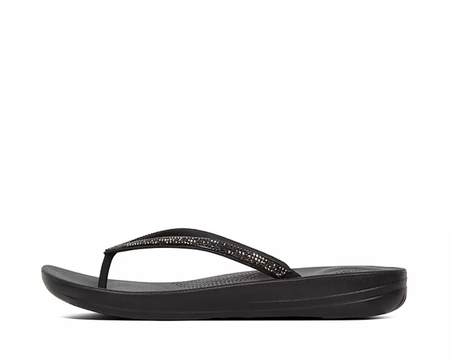 FitFlop IQUSHION Ergonomic Flip Flops Black Sparkle Dotique Dotique