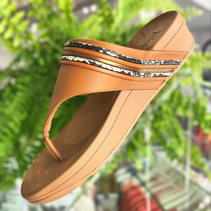 FitFlop Olive Snake Bangle Trim Toe-Post Sandals Light Tan Dotique