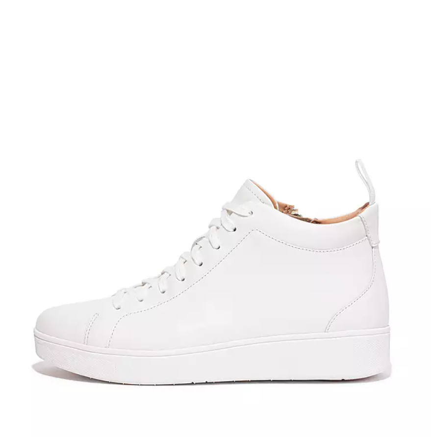 FitFlop White Rally Leather High Top Trainer Side| Dotique