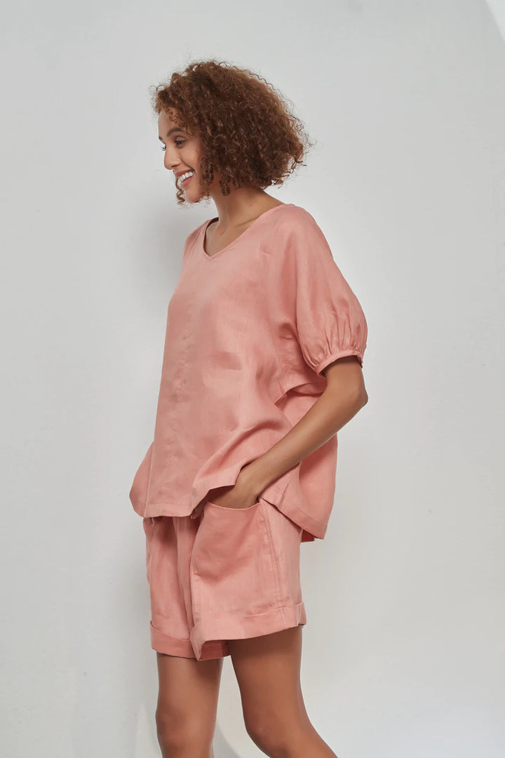 Foil 2394 Bishop Sleeve Tee Vintage Rose Side  Lifestyle | Dotique