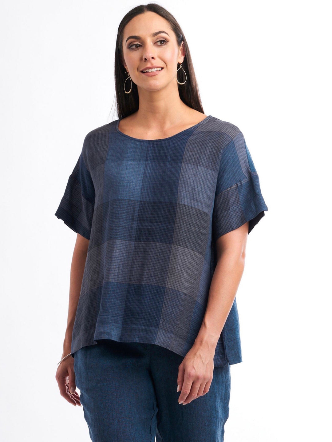 Foil 6607 Poetry In Motion Top Marine Check/Denim Front Lifestyle | Dotique