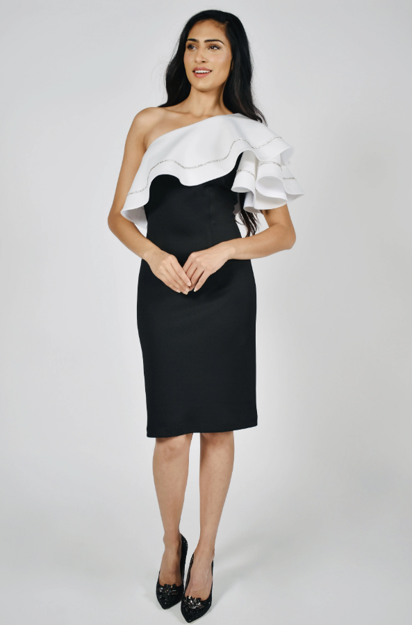 Frank Lyman 222241 Black/ Ivory Dress Front | Dotique
