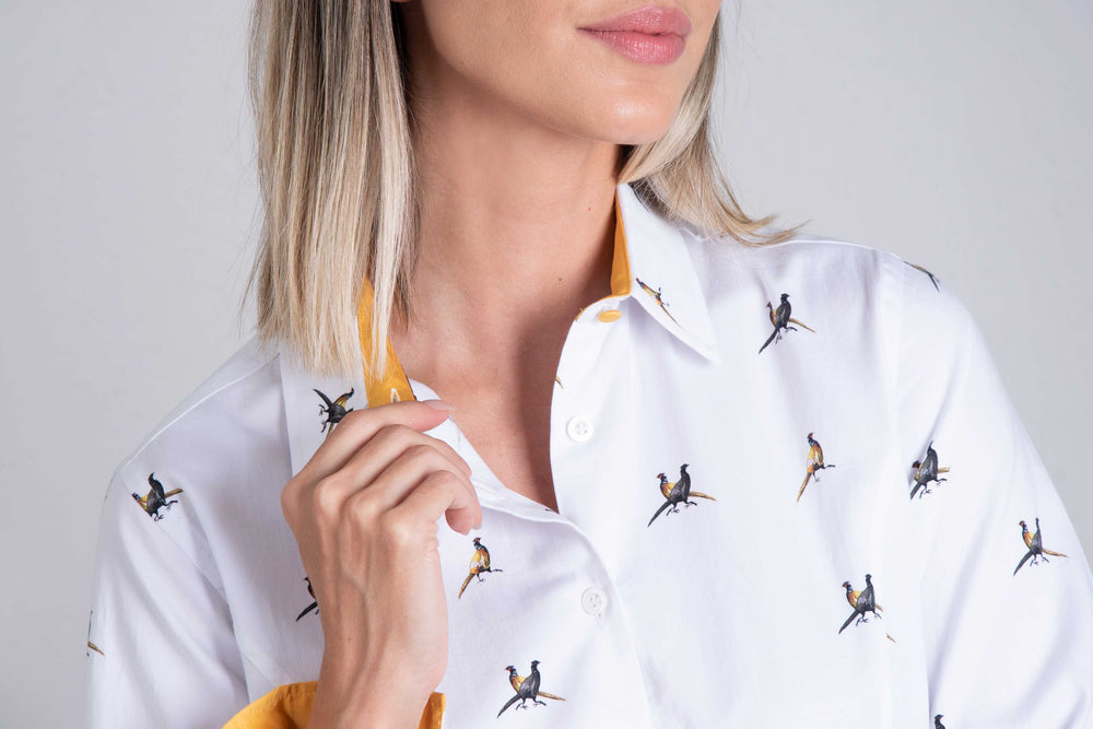 Hartwell Layla Small Pheasants Oxford Cotton Shirt dotique collar