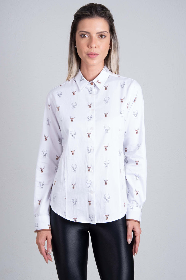 Hartwell Stags Head Oxford Cotton Shirt dotique front