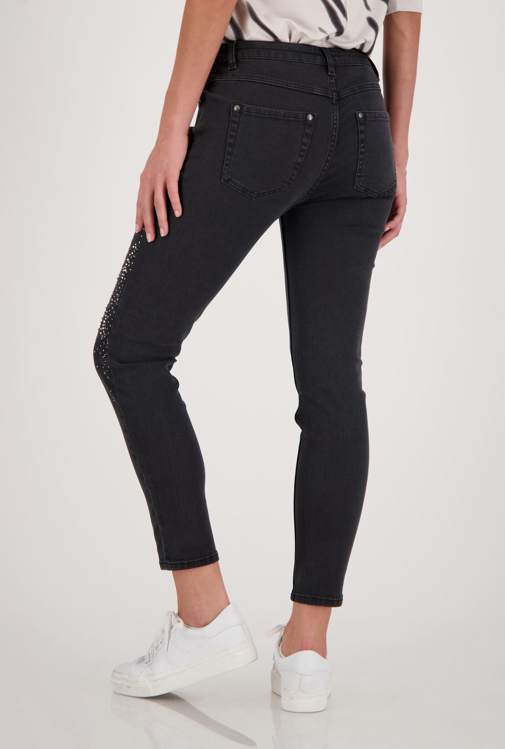 Monari 405892 Dark Grey Skinny Jeans with Rhinestones Back Model | Dotique