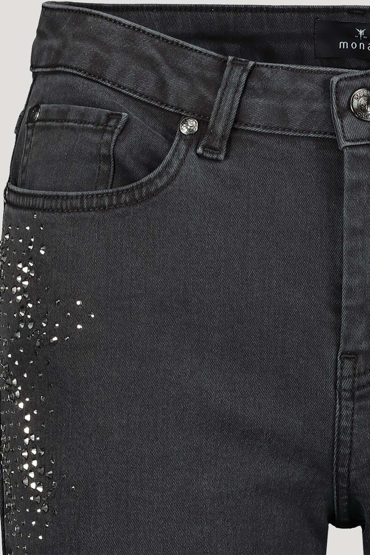 Monari 405892 Dark Grey Skinny Jeans with Rhinestones Detail | Dotique