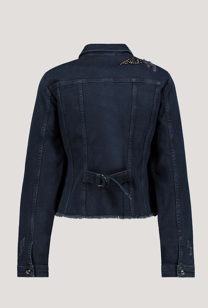 Monari 406503 Dark Denim Jacket With Rhinestones Back | Dotique