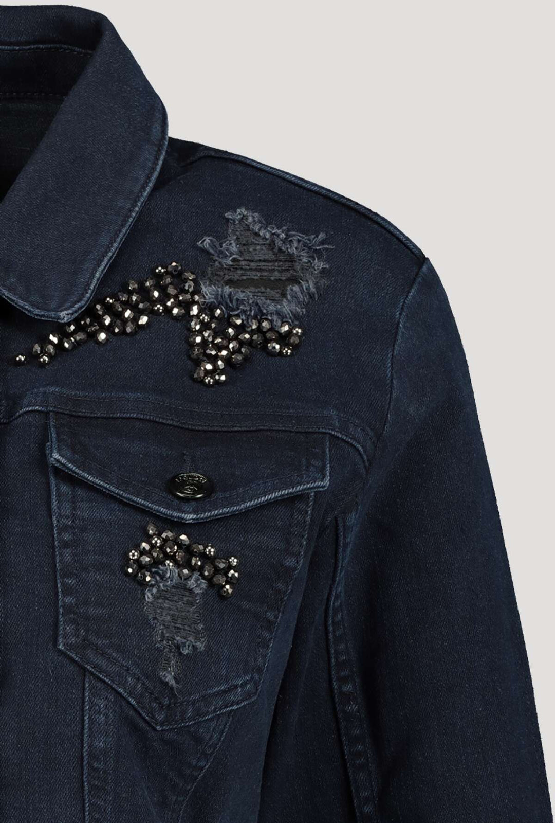 Monari 406503 Dark Denim Jacket With Rhinestones Detail | Dotique