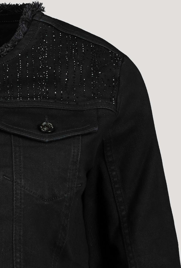 Monari 406580 Short Black Denim Jacket 3/4 Sleeves Detail | Dotique
