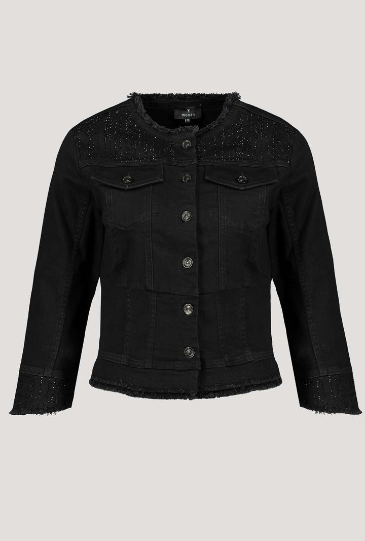 Monari 406580 Short Black Denim Jacket 3/4 Sleeves Front | Dotique