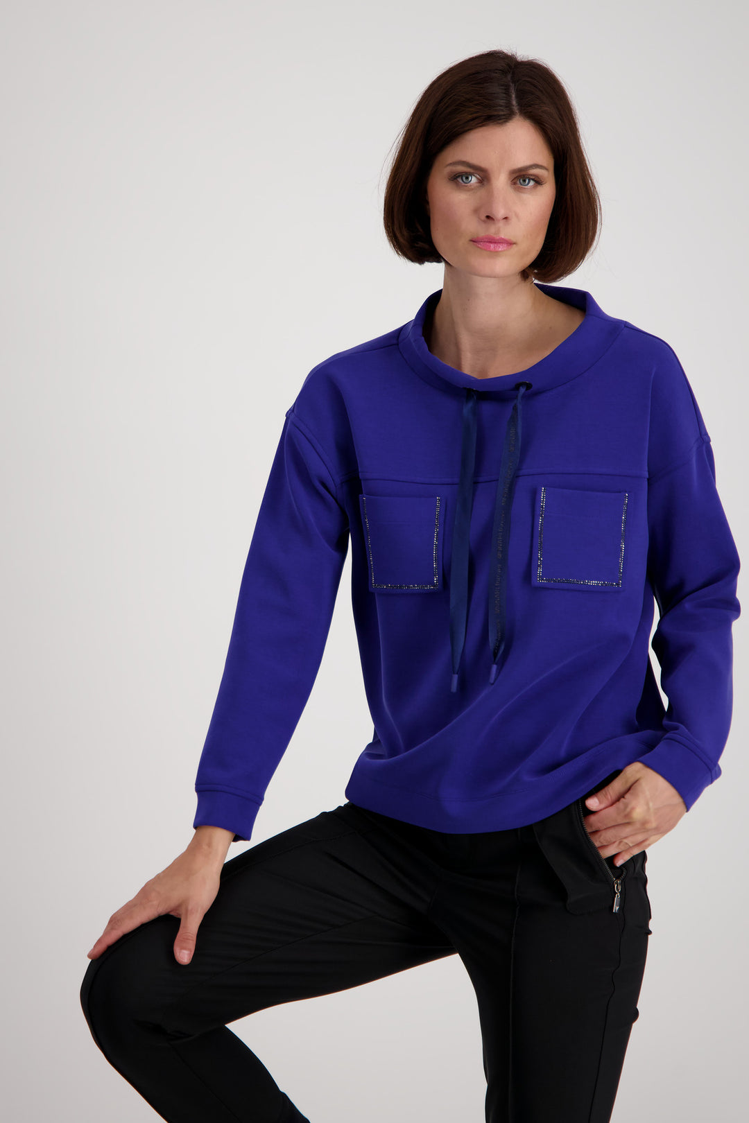 Monari 806748 Royal Blue Stand Up Collar Sweatshirt Front | Dotique