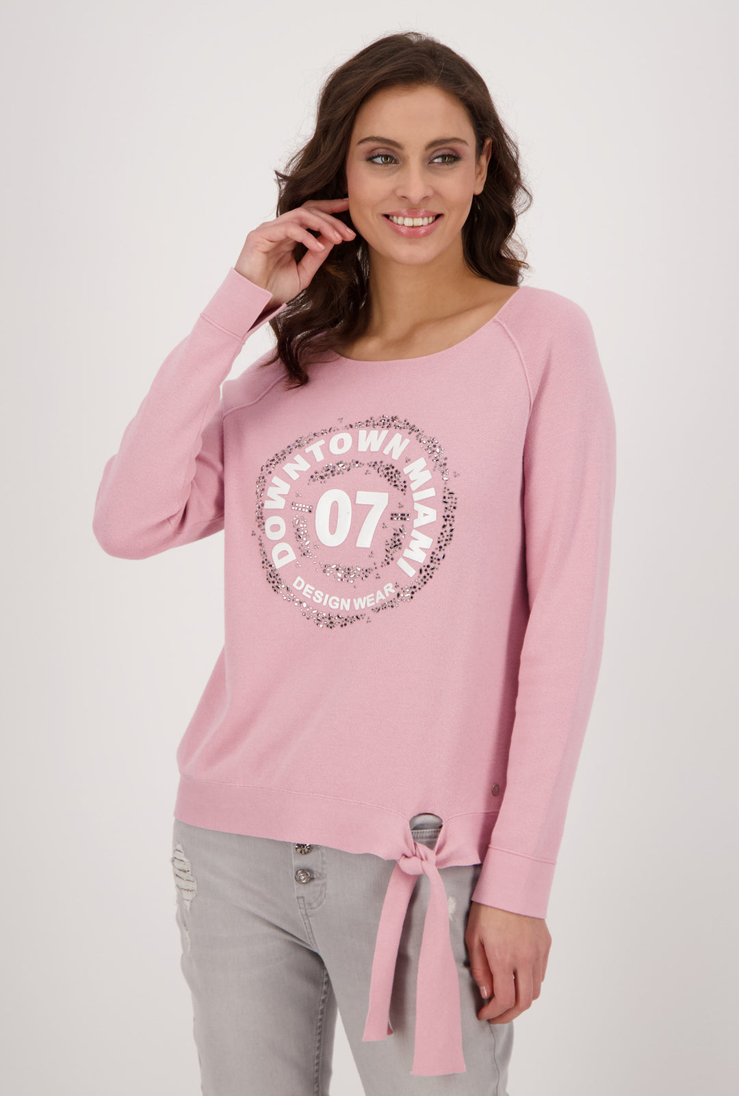 Monari Rose Knitted Sweater with Knot detail and Glitter Effect 406205 Front Model | Dotique