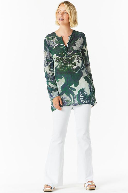 One Season Genie Long Sleeve Top San Miguel Emerald Front Lifestyle | Dotique