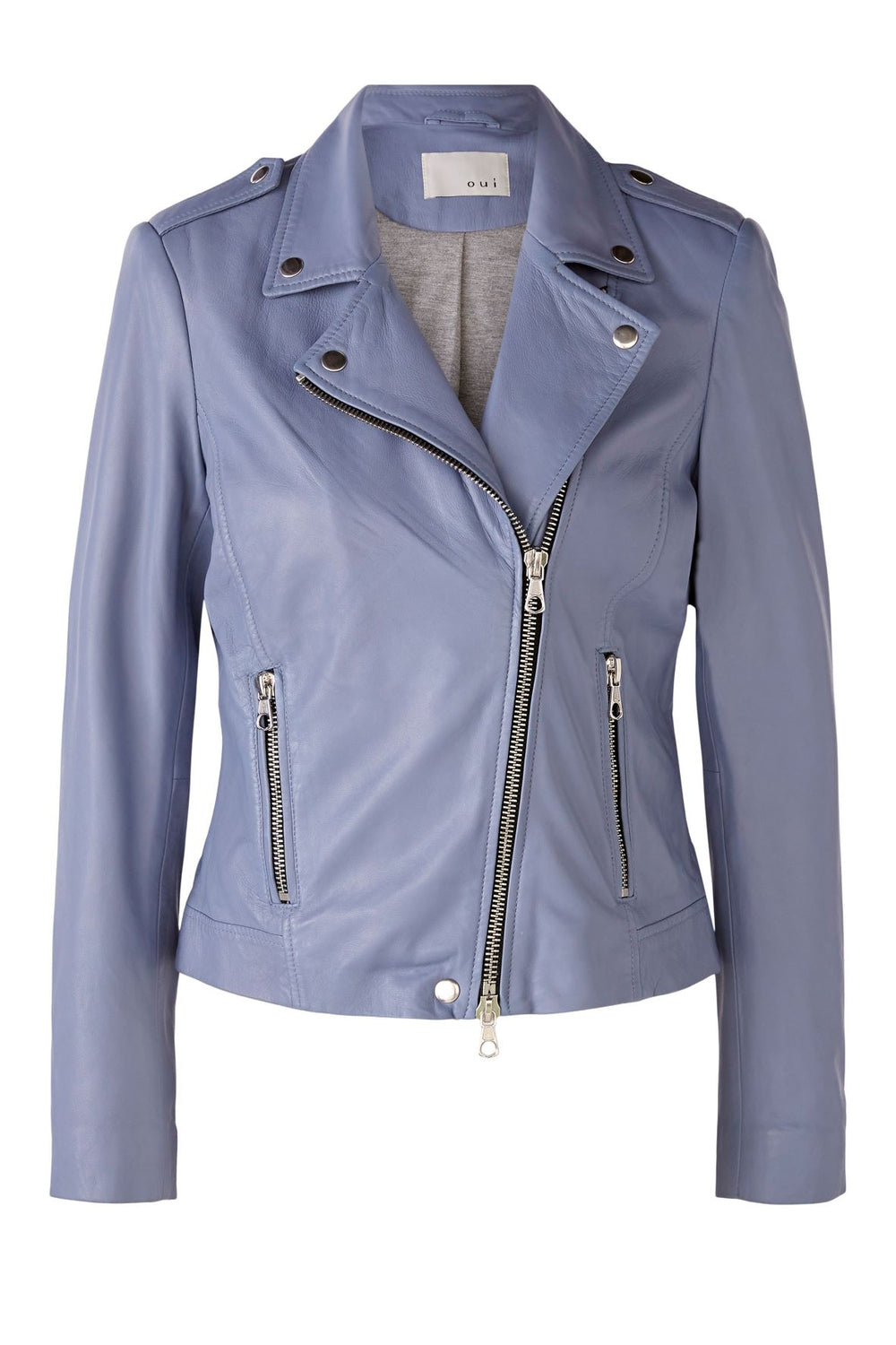 Oui 76138 Leather Jacket dotique light blue leather jacket biker style