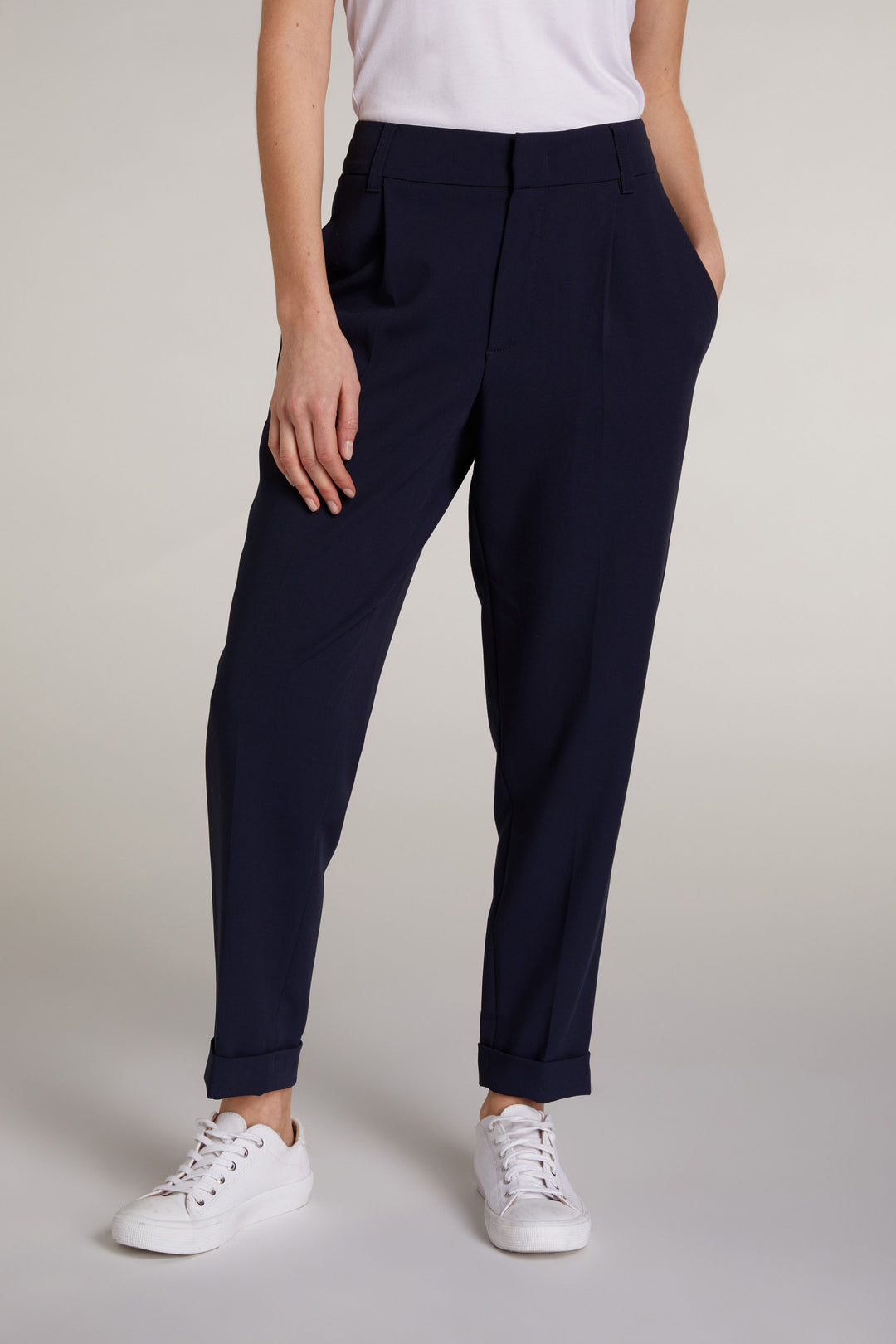 Oui 72712 Navy Trousers Front | Dotique