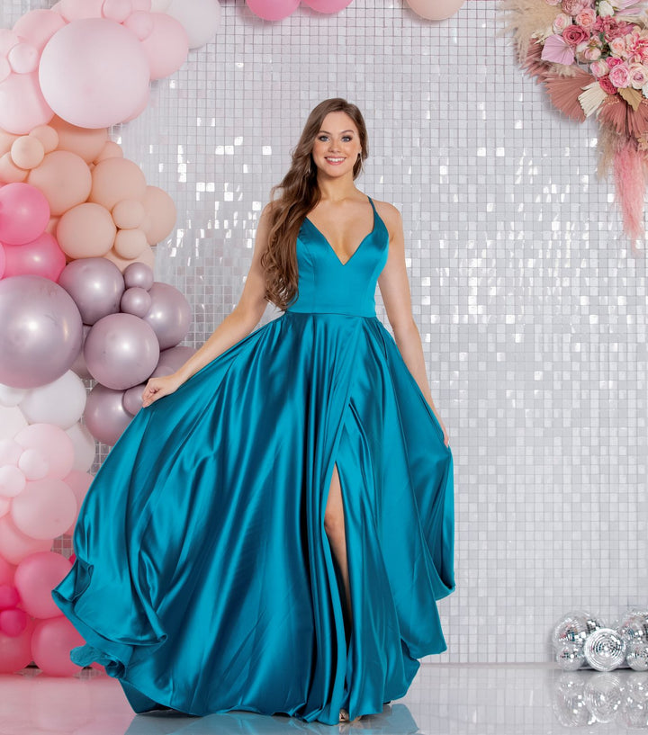 Tiffanys Pandora Prom Dress SATIN DRESS WITH POCKETS dOTIQUE CHESTERFIELD BLUE PROM DRESSS TEAL