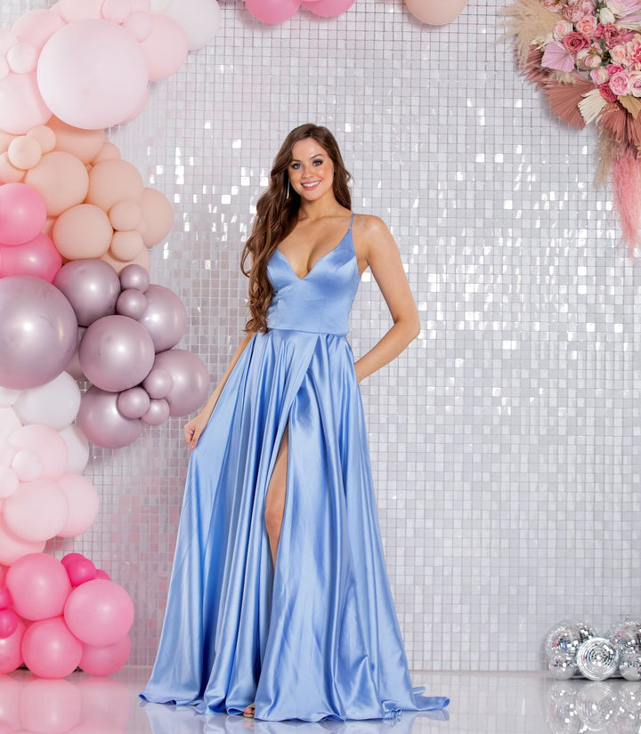 Tiffanys Pandora Prom Dress SATIN DRESS WITH POCKETS dOTIQUE CHESTERFIELD LIGHT BLUE PROM DRESS