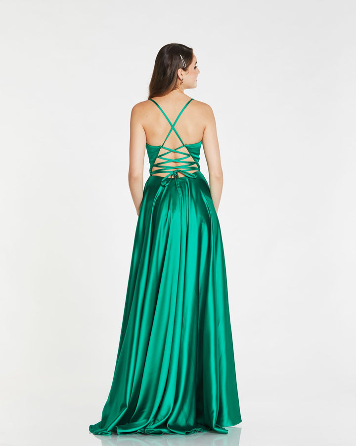 Tiffanys Pandora Prom Dress SATIN DRESS WITH POCKETS dOTIQUE CHESTERFIELD GREEN EMERALD PROM DRESS BACK